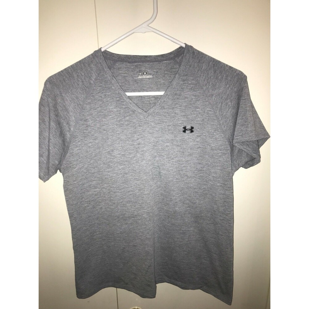 Under Armour  T-Shirt Womens Large Gray Outdoor Athletic Gym V Neck stretch